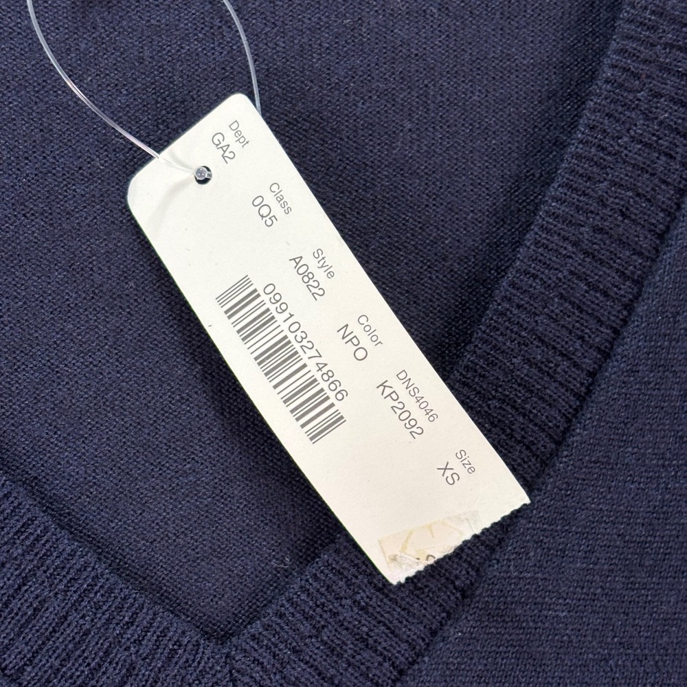 J.Crew‎ Women's Merino Wool Navy V-Neck Sweater White Trim Sz XS Athletic Style - Picture 9 of 10